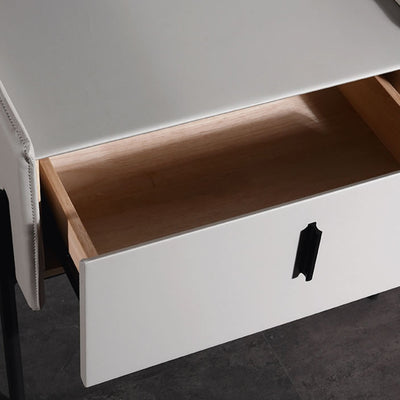 Modern Minimalist Veneered Plywood Nightstand - Matte Black Frame 1-Drawer Bedside Table For Bedroom