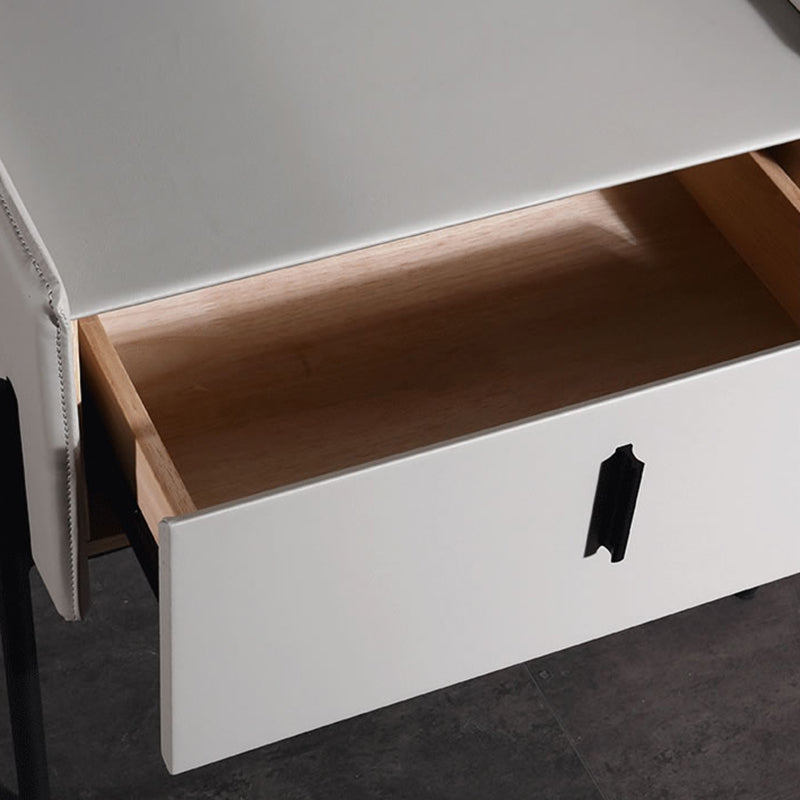 Modern Minimalist Veneered Plywood Nightstand - Matte Black Frame 1-Drawer Bedside Table For Bedroom