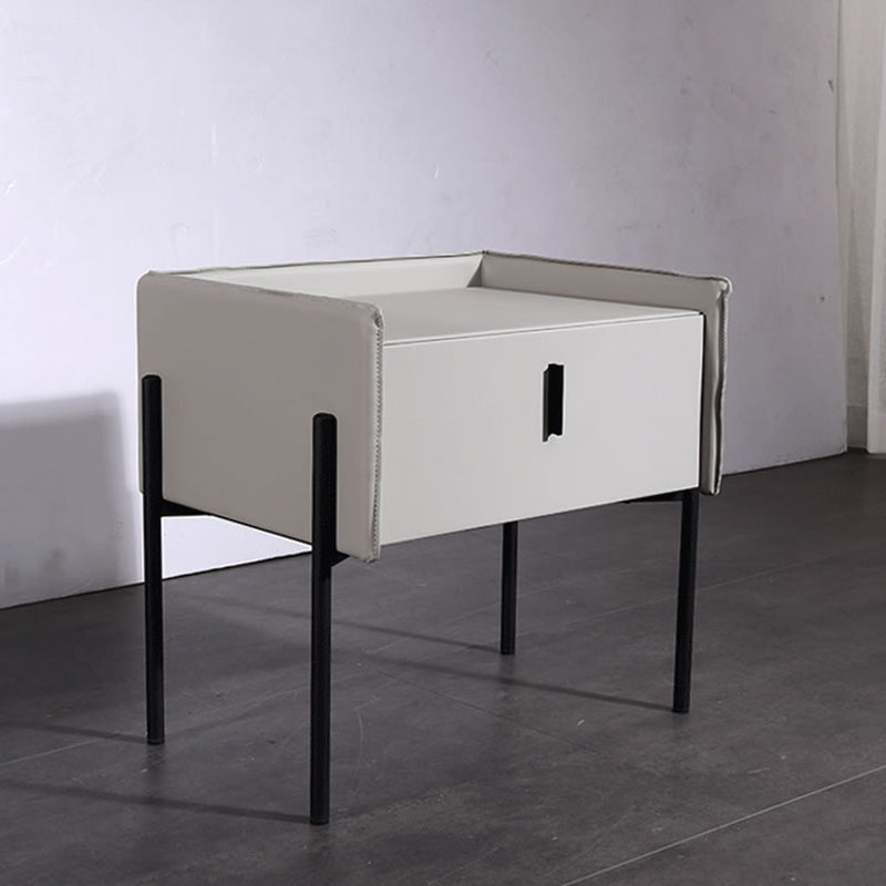 Modern Minimalist Veneered Plywood Nightstand - Matte Black Frame 1-Drawer Bedside Table For Bedroom