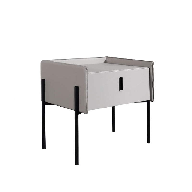 Modern Minimalist Veneered Plywood Nightstand - Matte Black Frame 1-Drawer Bedside Table For Bedroom