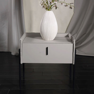 Modern Minimalist Veneered Plywood Nightstand - Matte Black Frame 1-Drawer Bedside Table For Bedroom