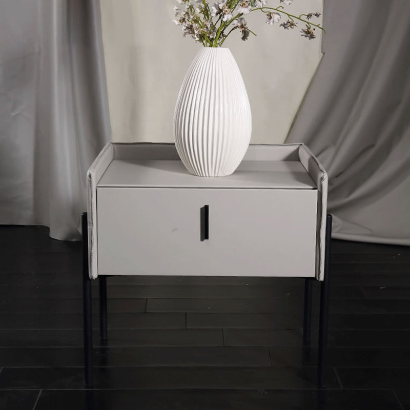 Modern Minimalist Veneered Plywood Nightstand - Matte Black Frame 1-Drawer Bedside Table For Bedroom