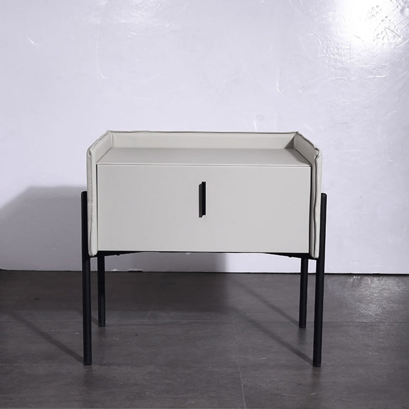 Modern Minimalist Veneered Plywood Nightstand - Matte Black Frame 1-Drawer Bedside Table For Bedroom