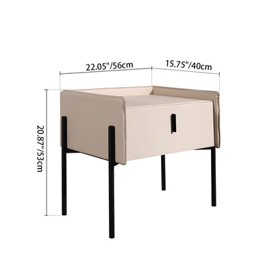 Modern Minimalist Veneered Plywood Nightstand - Matte Black Frame 1-Drawer Bedside Table For Bedroom