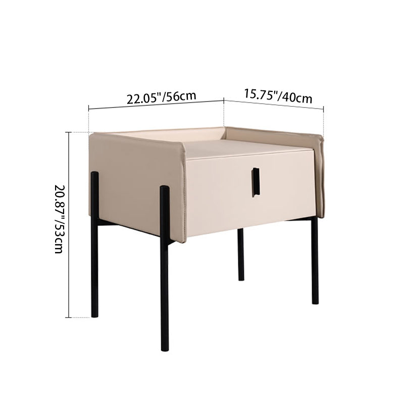 Modern Minimalist Veneered Plywood Nightstand - Matte Black Frame 1-Drawer Bedside Table For Bedroom