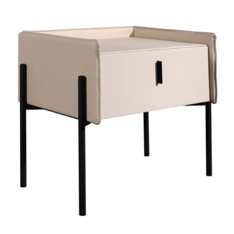 Modern Minimalist Veneered Plywood Nightstand - Matte Black Frame 1-Drawer Bedside Table For Bedroom