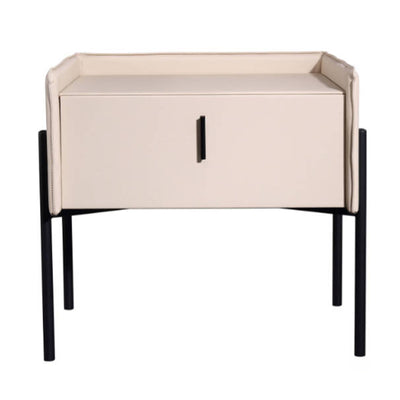 Modern Minimalist Veneered Plywood Nightstand - Matte Black Frame 1-Drawer Bedside Table For Bedroom