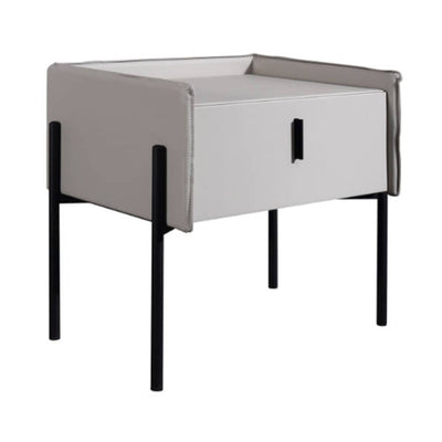 Modern Minimalist Veneered Plywood Nightstand - Matte Black Frame 1-Drawer Bedside Table For Bedroom