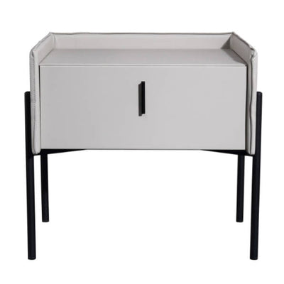 Modern Minimalist Veneered Plywood Nightstand - Matte Black Frame 1-Drawer Bedside Table For Bedroom