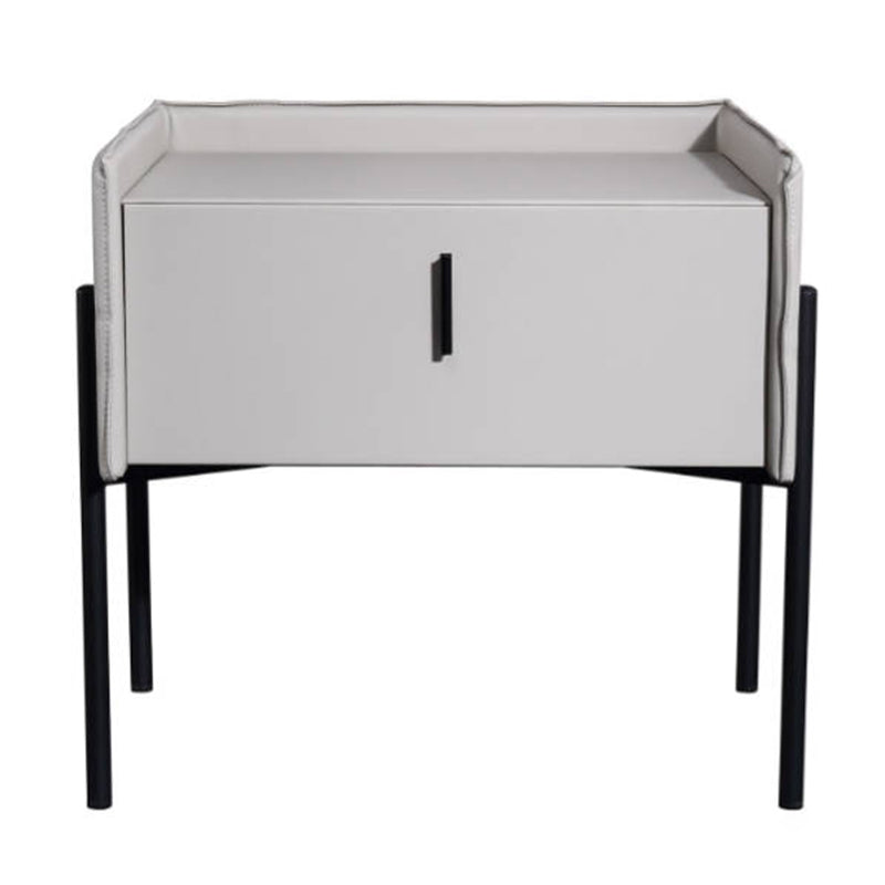 Modern Minimalist Veneered Plywood Nightstand - Matte Black Frame 1-Drawer Bedside Table For Bedroom