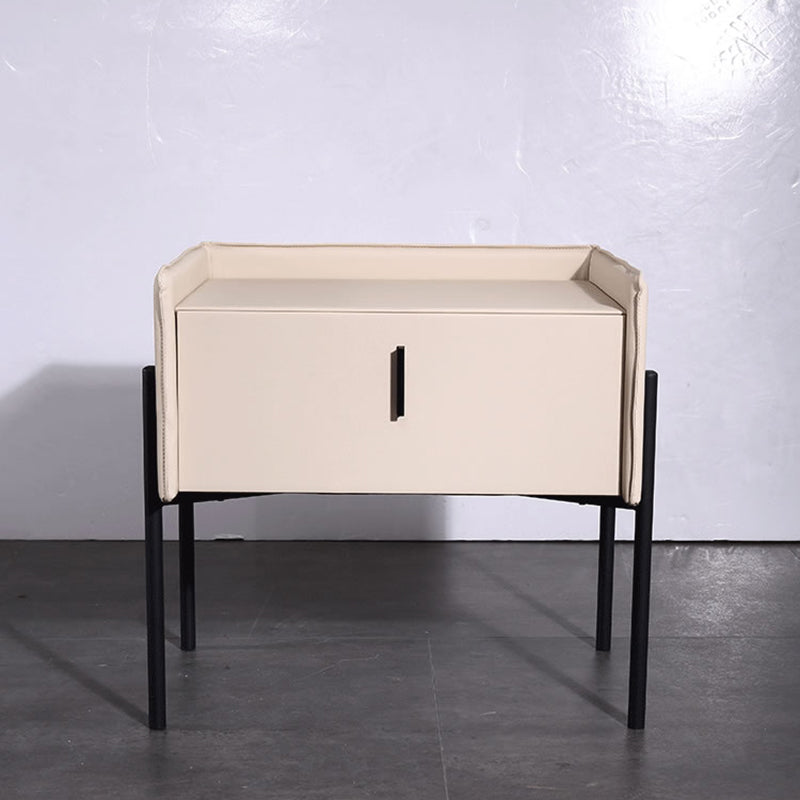 Modern Minimalist Veneered Plywood Nightstand - Matte Black Frame 1-Drawer Bedside Table For Bedroom