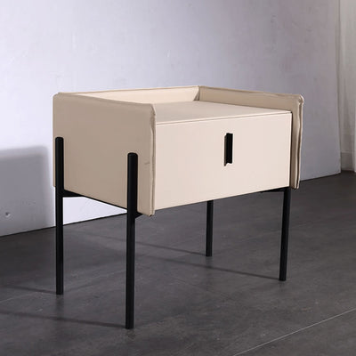 Modern Minimalist Veneered Plywood Nightstand - Matte Black Frame 1-Drawer Bedside Table For Bedroom