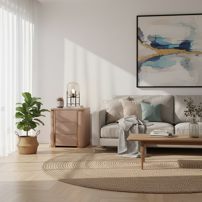 Modern Luxury Faux Leather Gold Metal Trim Nightstand - 3 Drawer Bedside Table For Bedroom