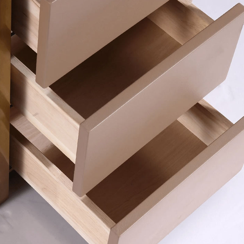 Modern Luxury Faux Leather Gold Metal Trim Nightstand - 3 Drawer Bedside Table For Bedroom