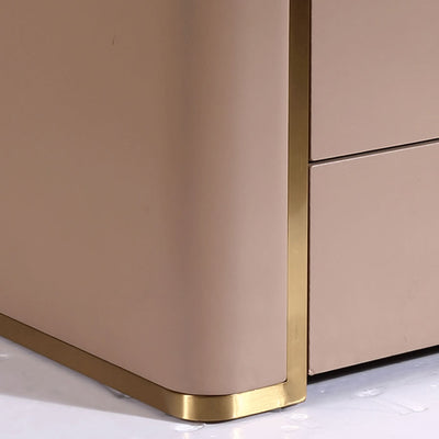 Modern Luxury Faux Leather Gold Metal Trim Nightstand - 3 Drawer Bedside Table For Bedroom