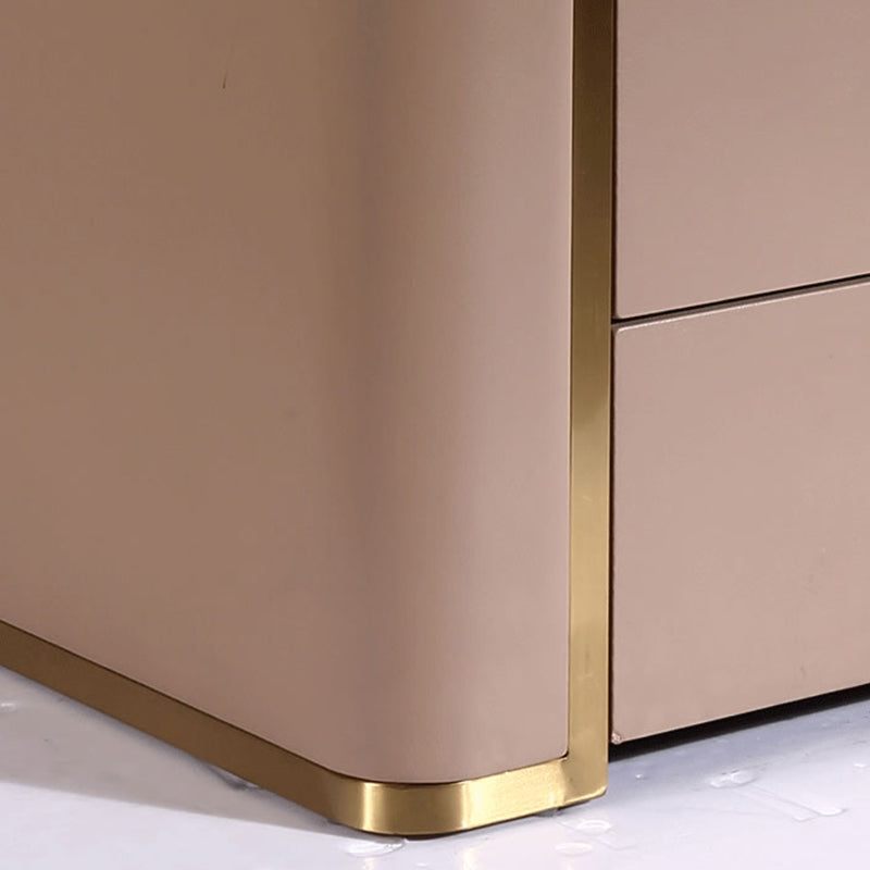 Modern Luxury Faux Leather Gold Metal Trim Nightstand - 3 Drawer Bedside Table For Bedroom