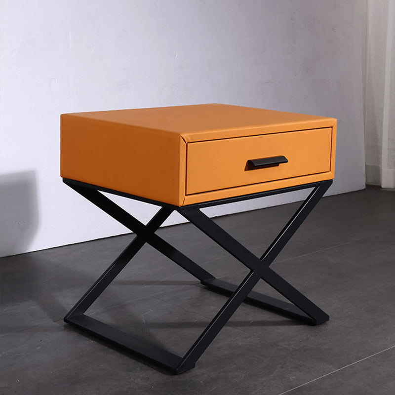 Contemporary Industrial X-Shaped Bedside Table - Veneered Plywood 1-Drawer Nightstand For Bedroom