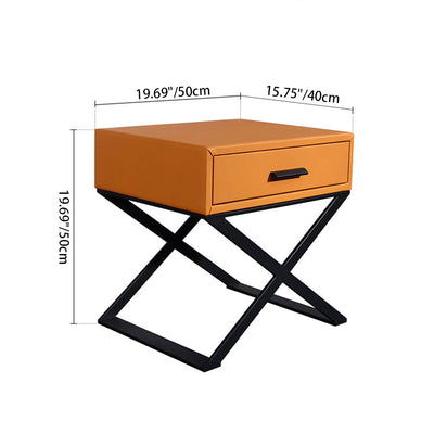 Contemporary Industrial X-Shaped Bedside Table - Veneered Plywood 1-Drawer Nightstand For Bedroom