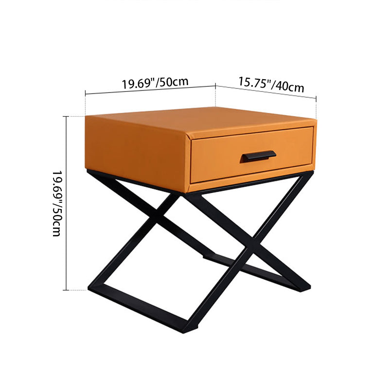 Contemporary Industrial X-Shaped Bedside Table - Veneered Plywood 1-Drawer Nightstand For Bedroom