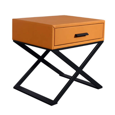 Contemporary Industrial X-Shaped Bedside Table - Veneered Plywood 1-Drawer Nightstand For Bedroom