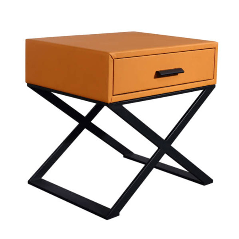 Contemporary Industrial X-Shaped Bedside Table - Veneered Plywood 1-Drawer Nightstand For Bedroom