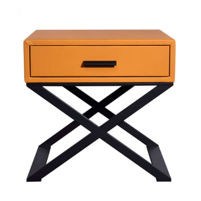 Contemporary Industrial X-Shaped Bedside Table - Veneered Plywood 1-Drawer Nightstand For Bedroom