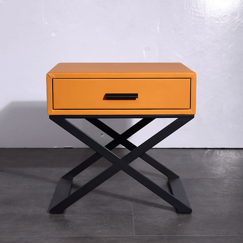 Contemporary Industrial X-Shaped Bedside Table - Veneered Plywood 1-Drawer Nightstand For Bedroom