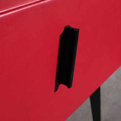 Contemporary Scandinavian Red Faux Leather Nightstand - Square 1-Drawer Bedside Table For Bedroom