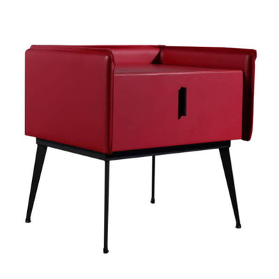 Contemporary Scandinavian Red Faux Leather Nightstand - Square 1-Drawer Bedside Table For Bedroom
