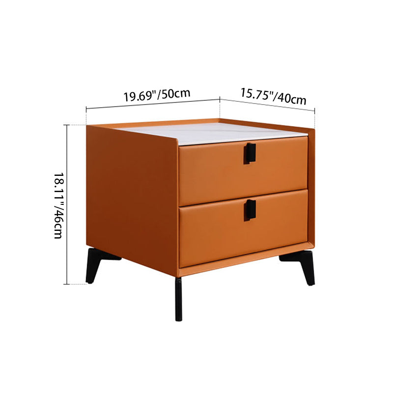 Contemporary Wireless Charger & LED Sensor Light Nightstand - Sintered Stone Top 2-Drawer For Bedroom