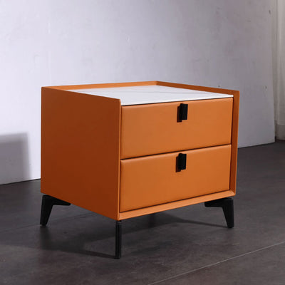 Contemporary Wireless Charger & LED Sensor Light Nightstand - Sintered Stone Top 2-Drawer For Bedroom