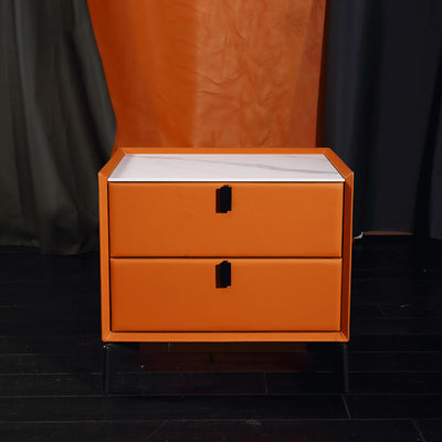 Contemporary Wireless Charger & LED Sensor Light Nightstand - Sintered Stone Top 2-Drawer For Bedroom