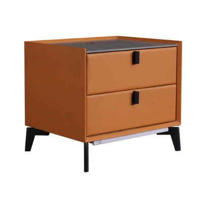 Contemporary Wireless Charger & LED Sensor Light Nightstand - Sintered Stone Top 2-Drawer For Bedroom