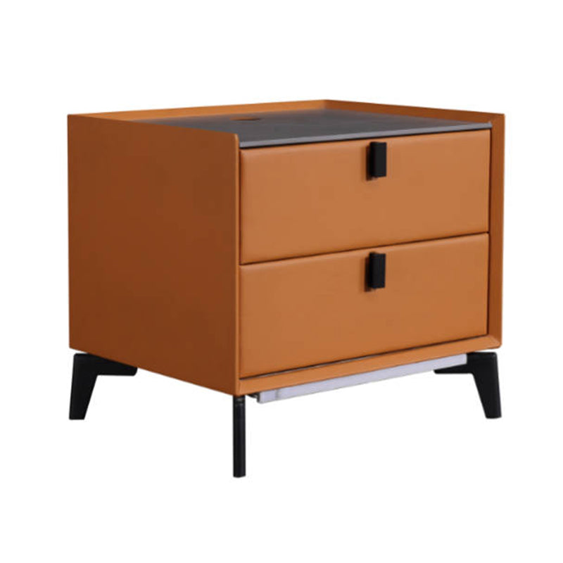 Contemporary Wireless Charger & LED Sensor Light Nightstand - Sintered Stone Top 2-Drawer For Bedroom