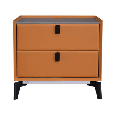 Contemporary Wireless Charger & LED Sensor Light Nightstand - Sintered Stone Top 2-Drawer For Bedroom