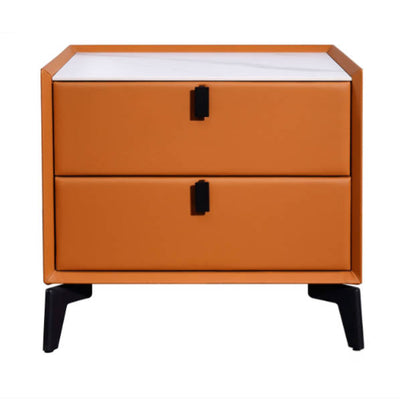 Contemporary Wireless Charger & LED Sensor Light Nightstand - Sintered Stone Top 2-Drawer For Bedroom