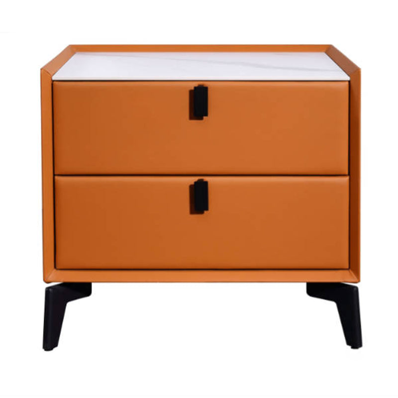 Contemporary Wireless Charger & LED Sensor Light Nightstand - Sintered Stone Top 2-Drawer For Bedroom