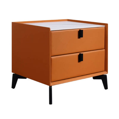 Contemporary Wireless Charger & LED Sensor Light Nightstand - Sintered Stone Top 2-Drawer For Bedroom