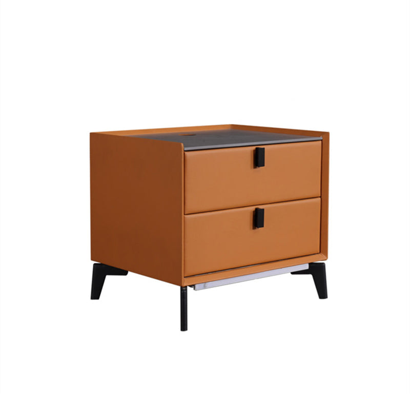 Contemporary Wireless Charger & LED Sensor Light Nightstand - Sintered Stone Top 2-Drawer For Bedroom