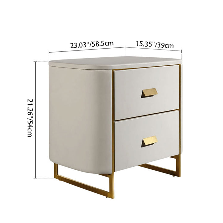 Table de chevet de luxe moderne en titane doré aspect cuir synthétique - table de nuit douce au toucher pour chambre à coucher 