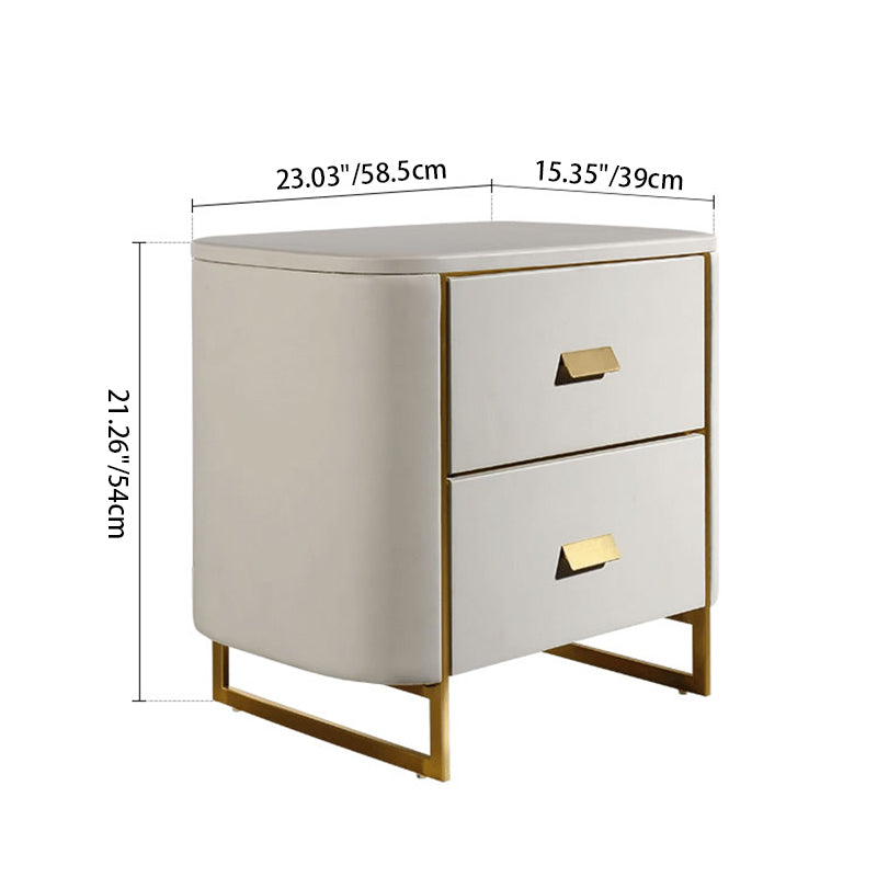 Modern Luxury Gold Titanium Faux Leather Nightstand - Soft-Touch Bedside Table For Bedroom