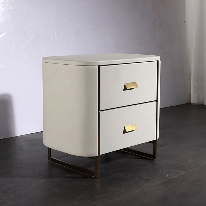 Table de chevet de luxe moderne en titane doré aspect cuir synthétique - table de nuit douce au toucher pour chambre à coucher 