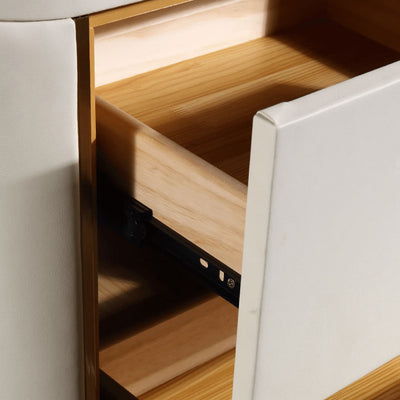 Modern Luxury Gold Titanium Faux Leather Nightstand - Soft-Touch Bedside Table For Bedroom