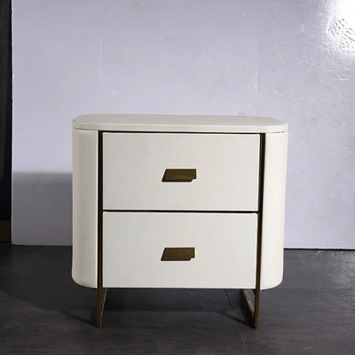 Modern Luxury Gold Titanium Faux Leather Nightstand - Soft-Touch Bedside Table For Bedroom