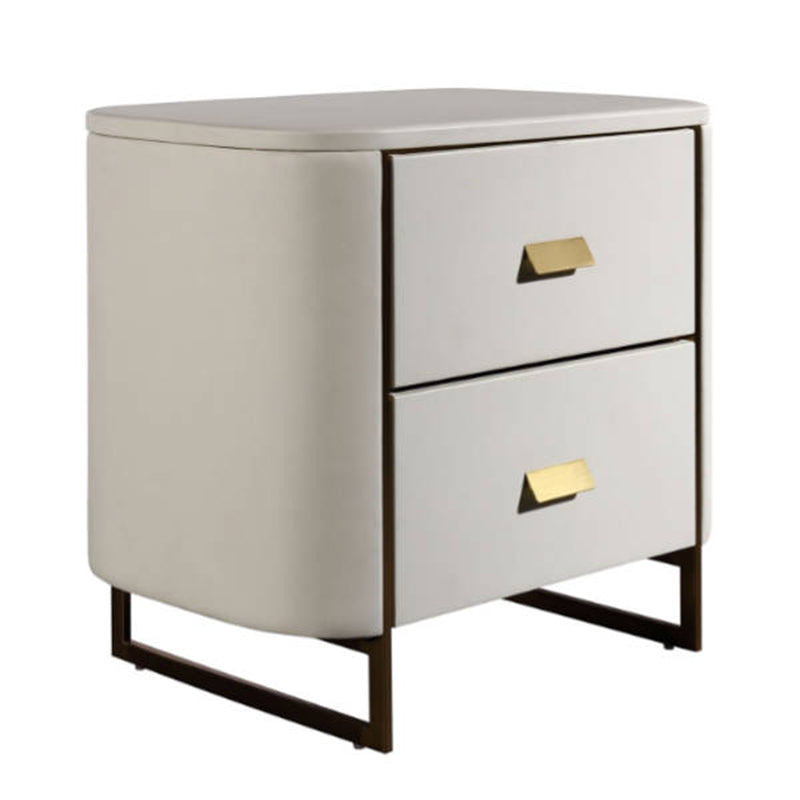 Modern Luxury Gold Titanium Faux Leather Nightstand - Soft-Touch Bedside Table For Bedroom