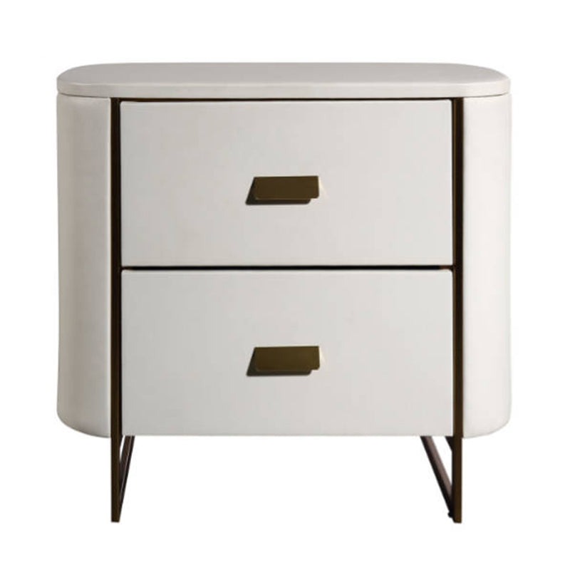 Modern Luxury Gold Titanium Faux Leather Nightstand - Soft-Touch Bedside Table For Bedroom