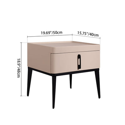 Contemporary Matte Metal Faux Leather Bedside Table - 1-Drawer Nightstand For Bedroom