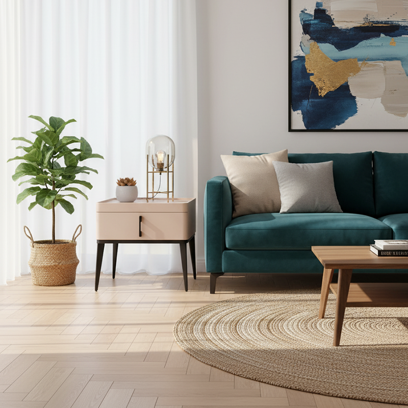 Contemporary Matte Metal Faux Leather Bedside Table - 1-Drawer Nightstand For Bedroom