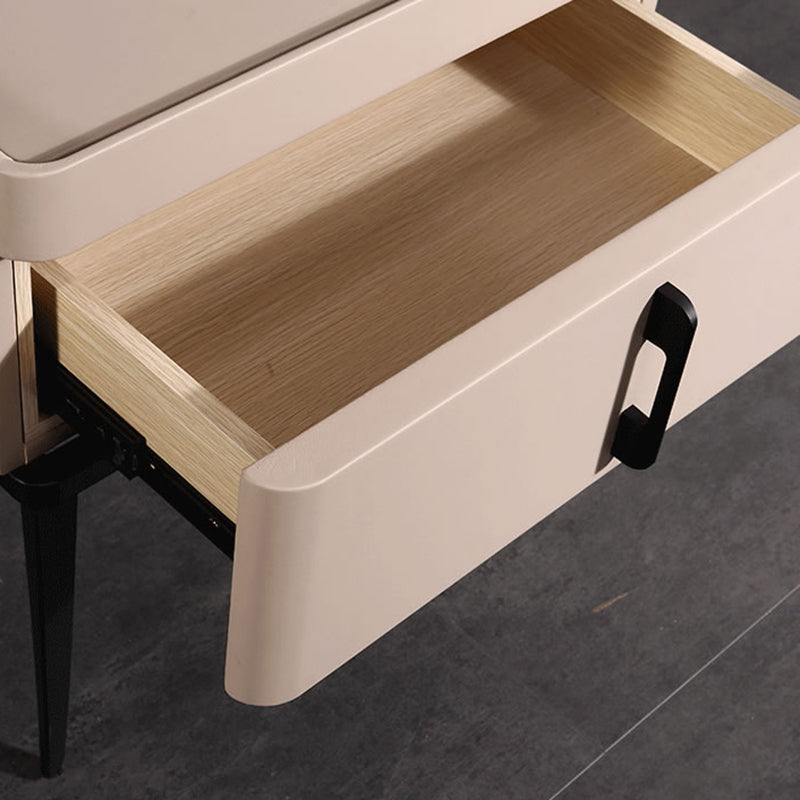 Contemporary Matte Metal Faux Leather Bedside Table - 1-Drawer Nightstand For Bedroom