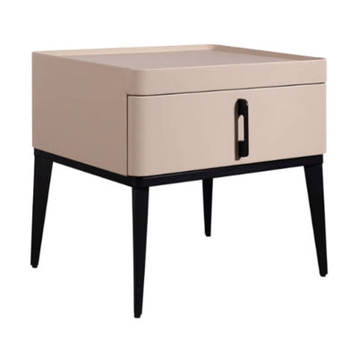 Contemporary Matte Metal Faux Leather Bedside Table - 1-Drawer Nightstand For Bedroom